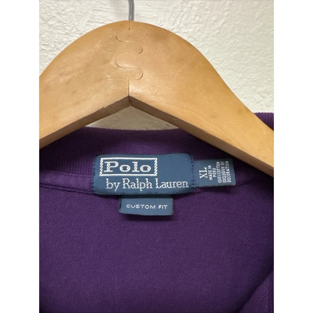 Y2K Polo Ralph Lauren Men's XL Custom Fit Purple Polo Shirt Orange Pony Logo